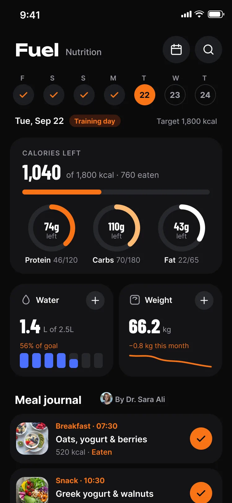 Fit+ nutrition tracking