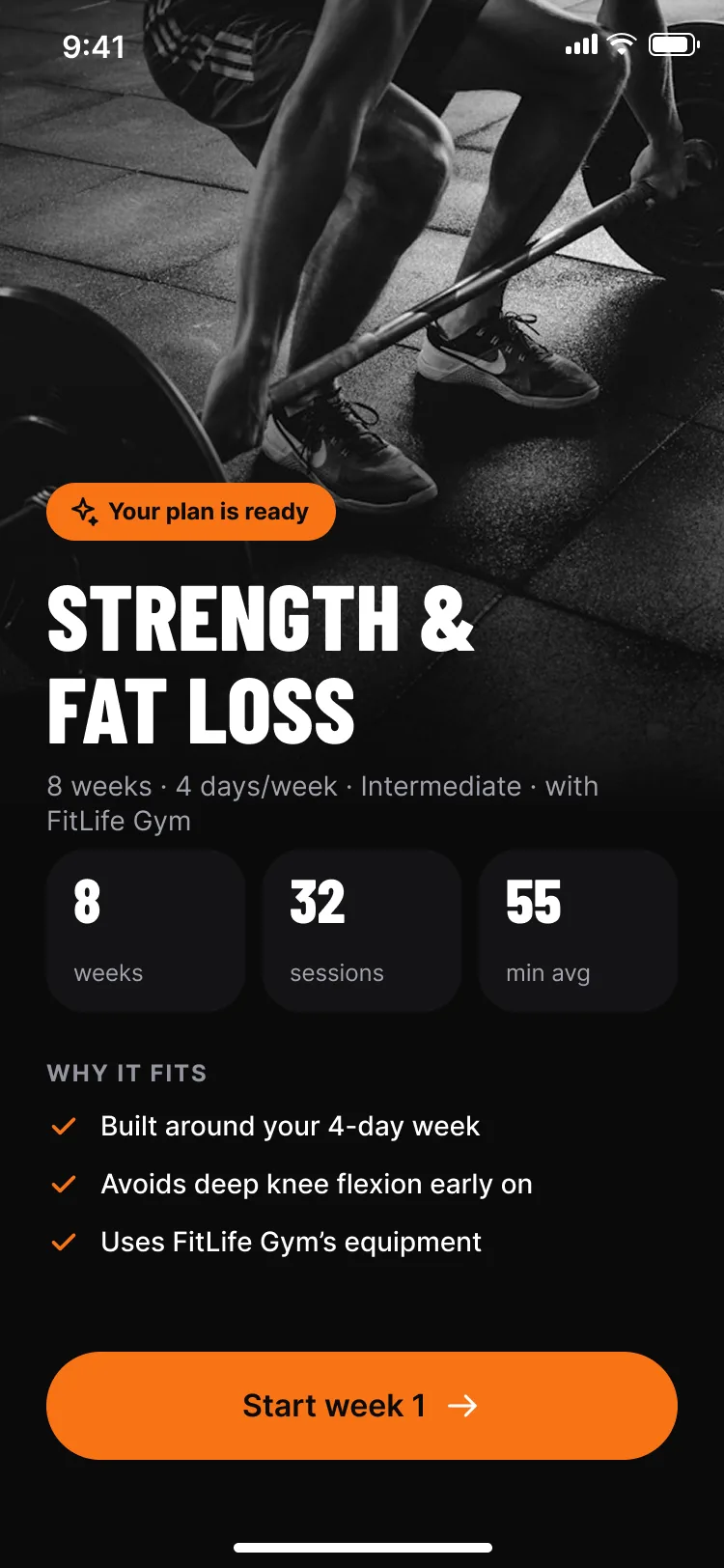 A Fit+ training plan ready to start
